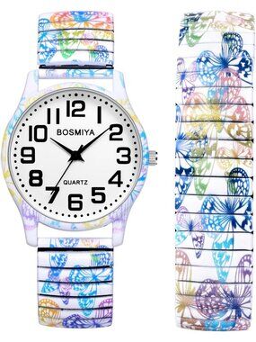Women's Multi Color Butterfly Analog Elastic Stretch Band Bohemia Bracelet Watch
